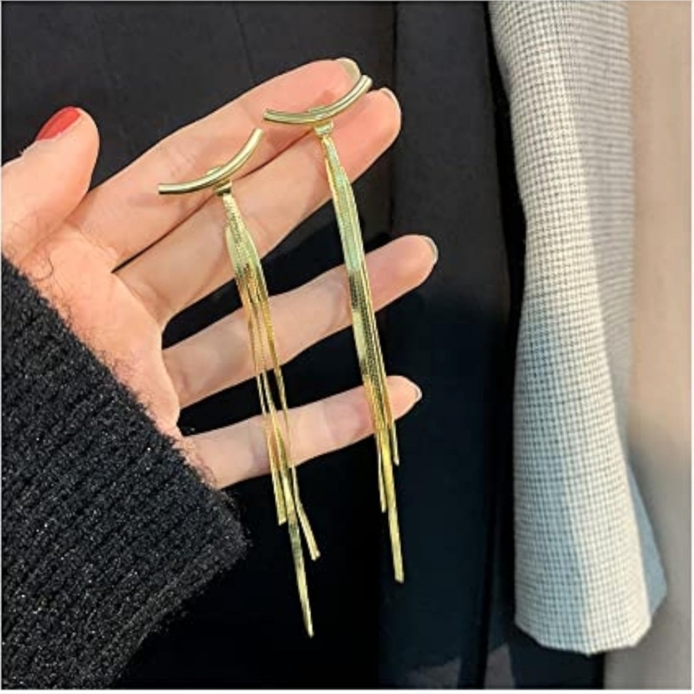 Women’s Jewelry Adorable Elegant Gold Long Tassel Fringe Dangle Earrings